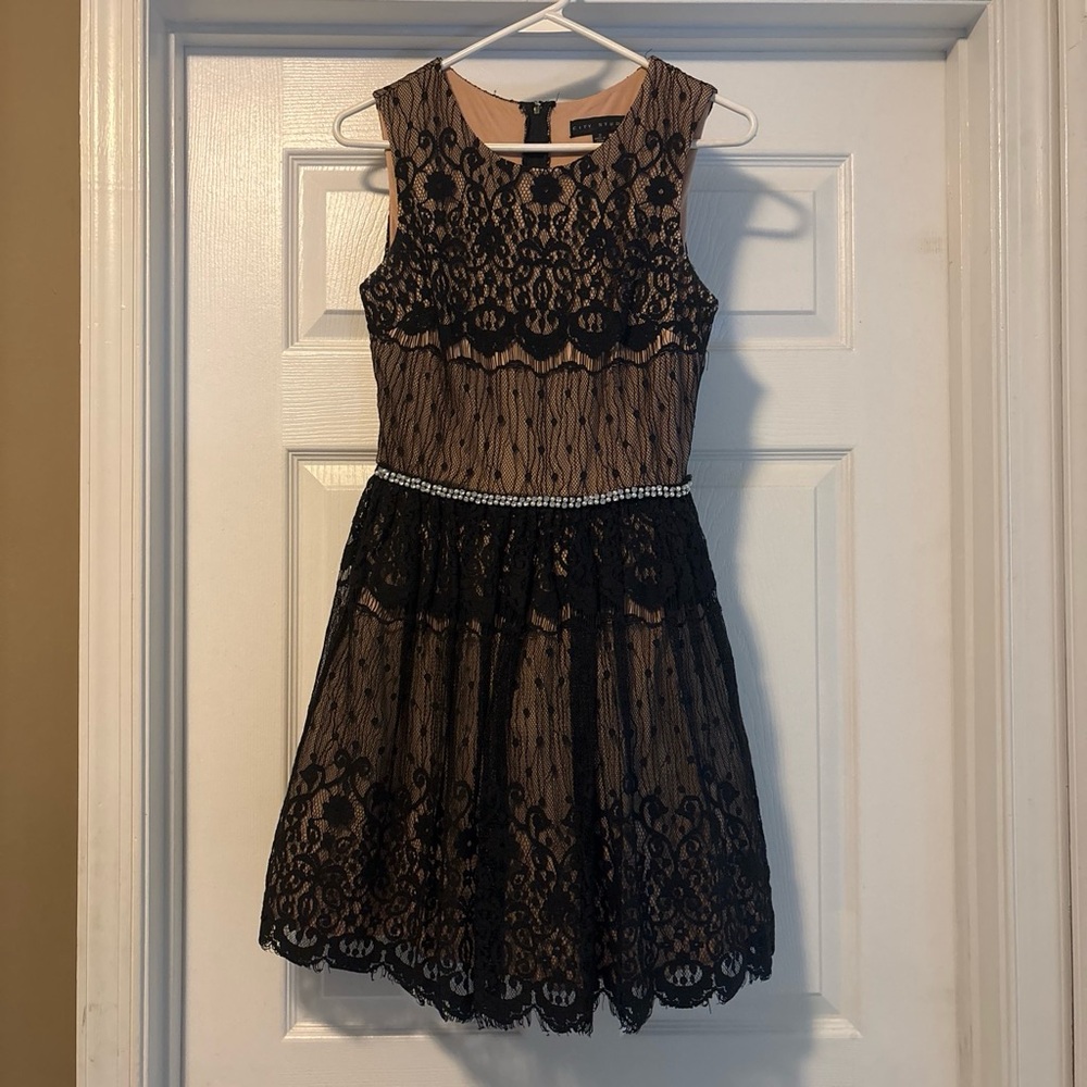 City Studio Black Lace Overlay Dress with Nude Lining